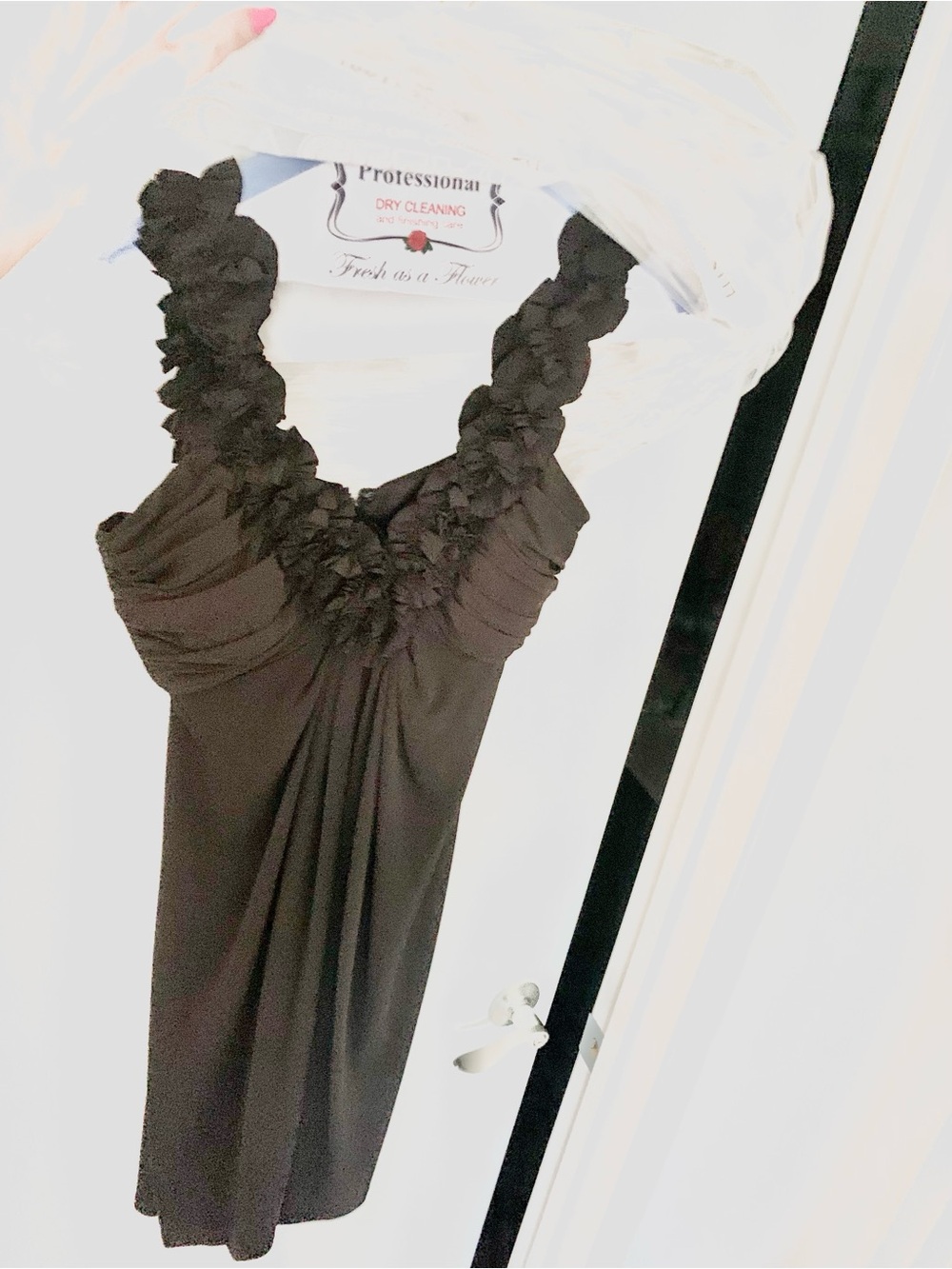 Black Ruffle Strap Evening Dress